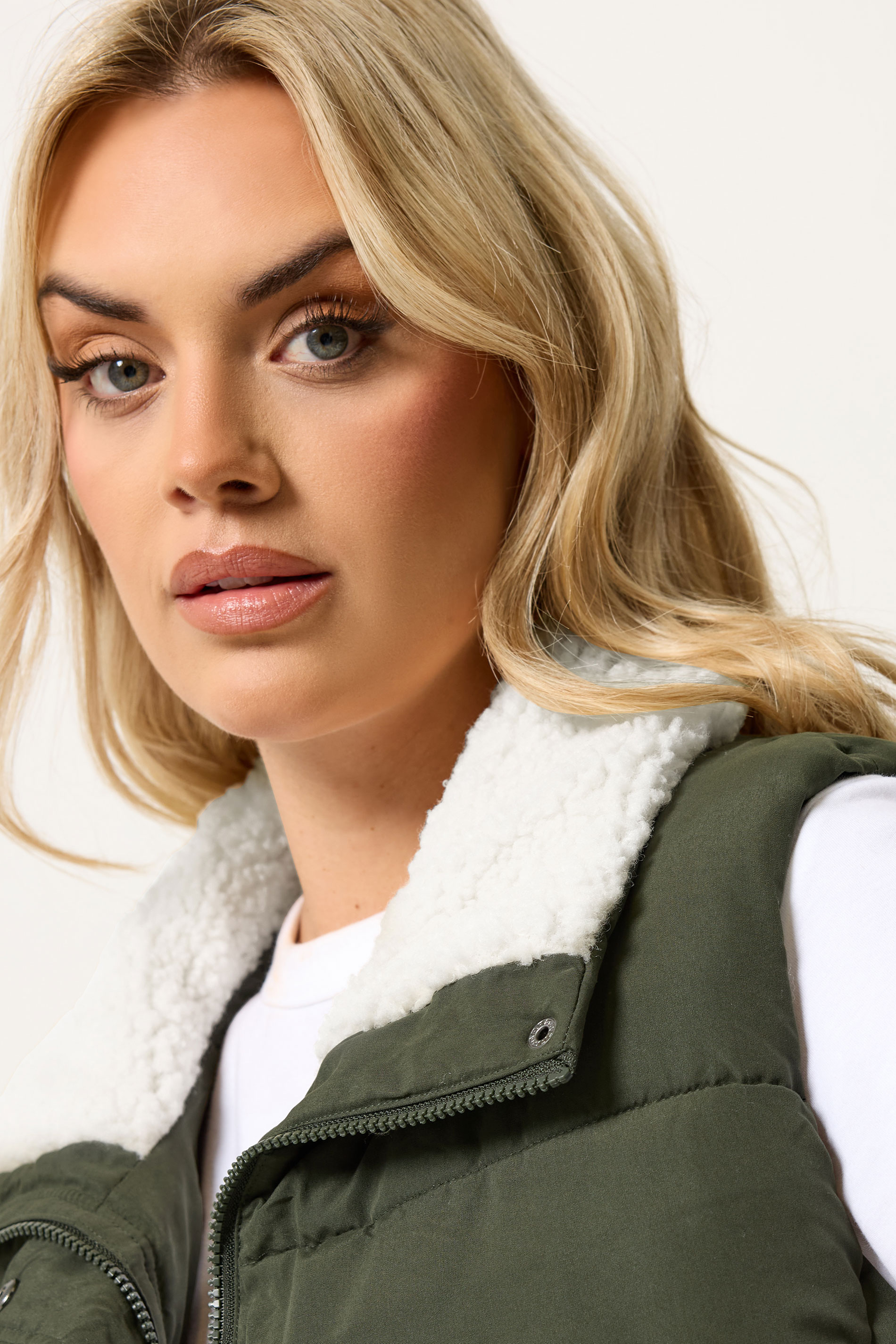 YOURS Plus Size Khaki Green Padded Gilet | Yours Clothing 6