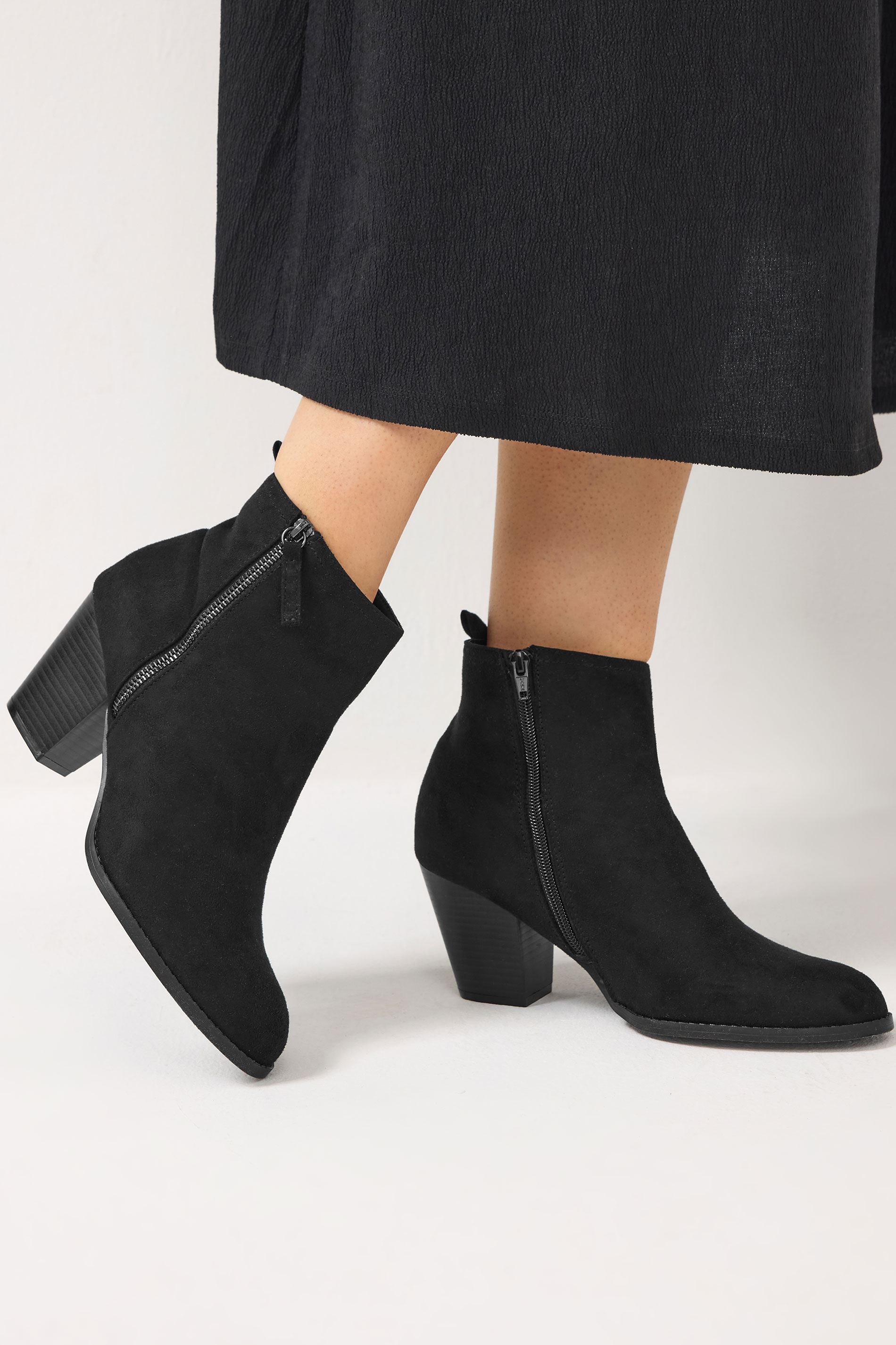 Women's Black Yours Faux Suede Block Heel Ankle Boots In Wide E Fit & Extra Wide Eee Fit Size 6Eee