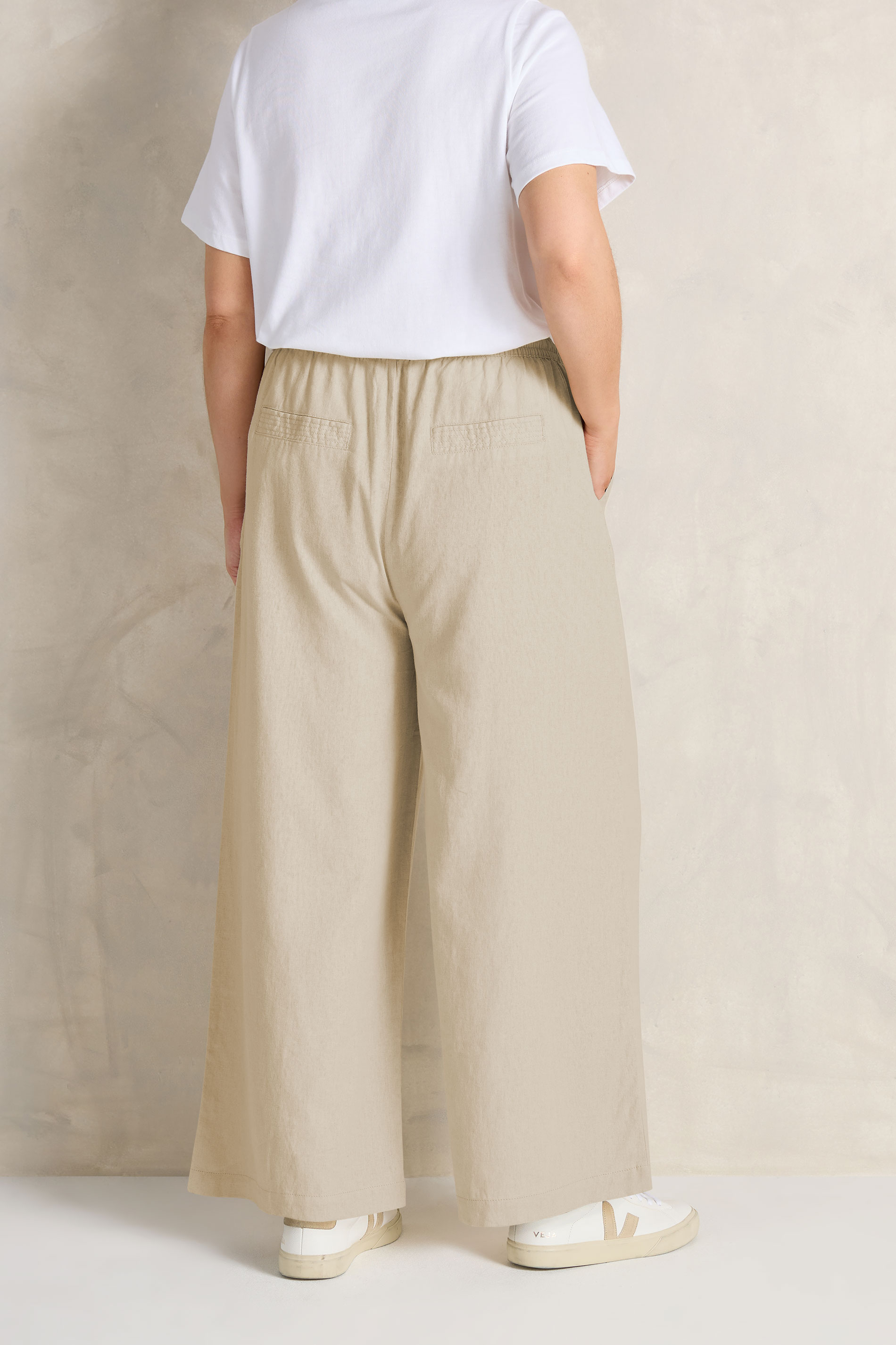 EVANS Plus Size Natural Brown Wide Leg Premium Linen Trousers | Evans 2