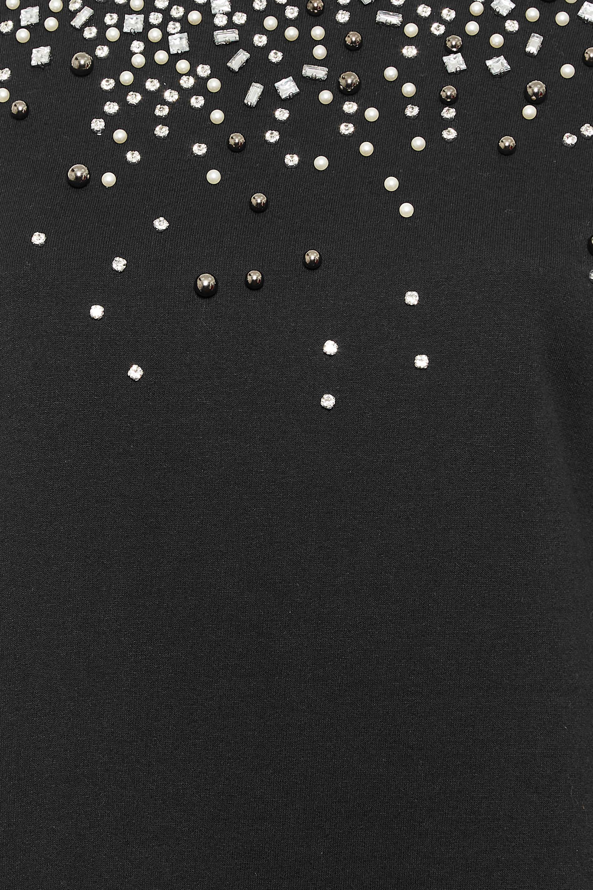 YOURS LUXURY Curve Black Diamante & Pearl Embellished Soft Touch Sweatshirt | Yours Clothing 1