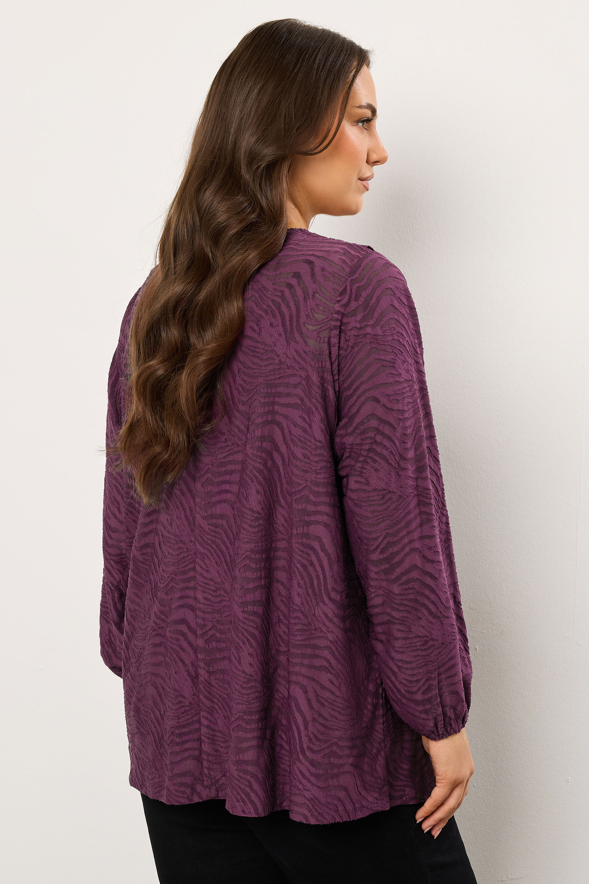EVANS Plus Size Purple Zebra Burnout Frill Detail Blouse | Evans 2
