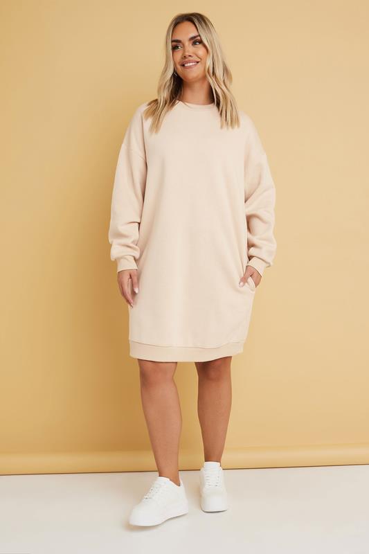 YOURS Plus Size Natural Brown Sweatshirt Dress | Yours Clothing 1