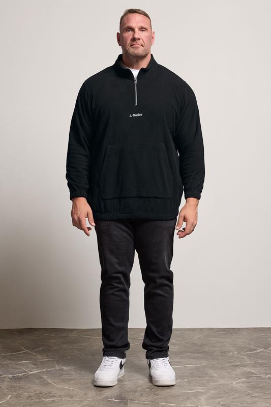Jack & Jones Big & Tall Black JJ Studio Quarter Zip Fleece | BadRhino 1
