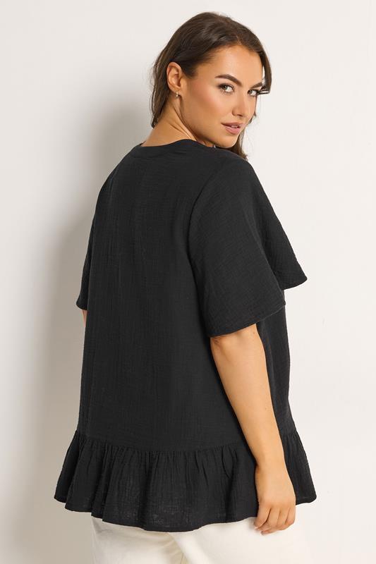 YOURS Plus Size Black Cheesecloth Button Through Top | Yours Clothing 2