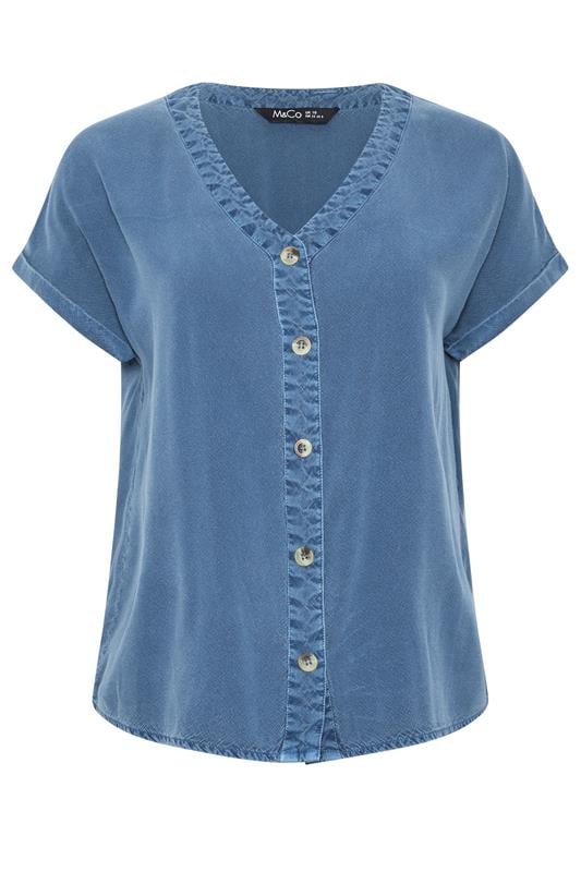 M&Co Denim Blue Button Front Blouse | M&Co 5