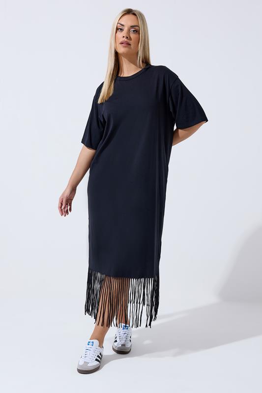 LIMITED COLLECTION Plus Size Black Tassel Beach Dress | Yours Clothing 1