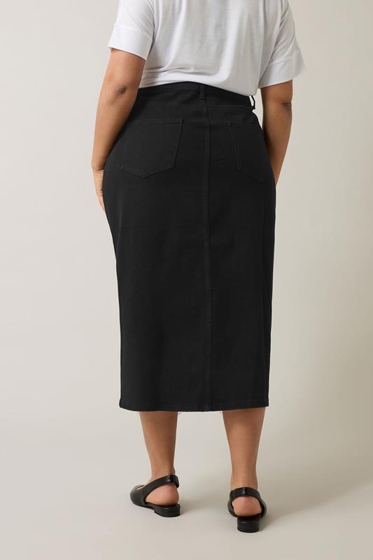 EVANS Plus Size Black Split Hem Denim Midi Skirt | Evans 4