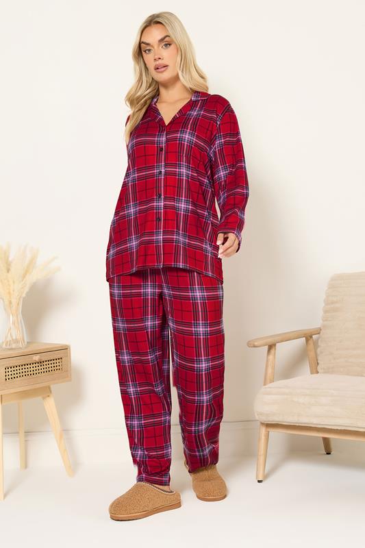 YOURS Plus Size Red Check Soft Touch Pyjama Set | Yours Clothing 2