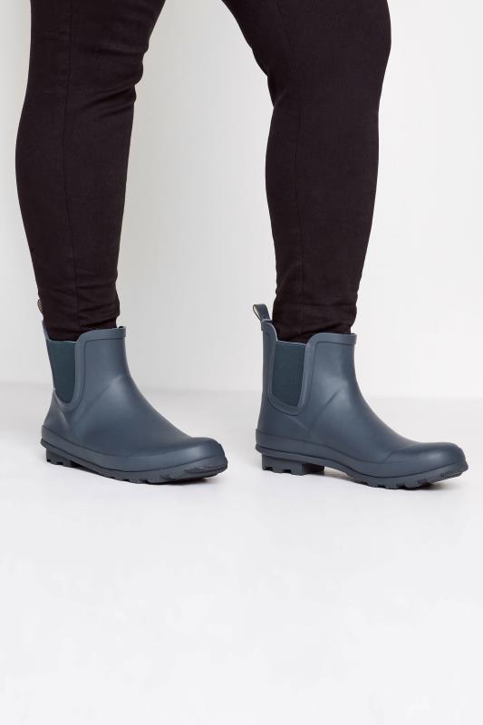 Navy Blue Chelsea Wellies In Wide E Fit | Yours Clothing 1