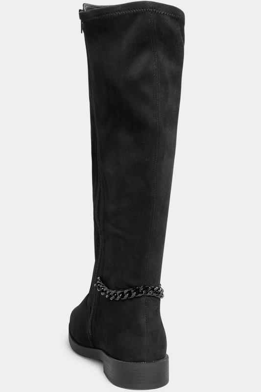 Curve Black Suede Knee High Chain Detail Boots In Wide E Fit & Extra Wide EEE Fit  4