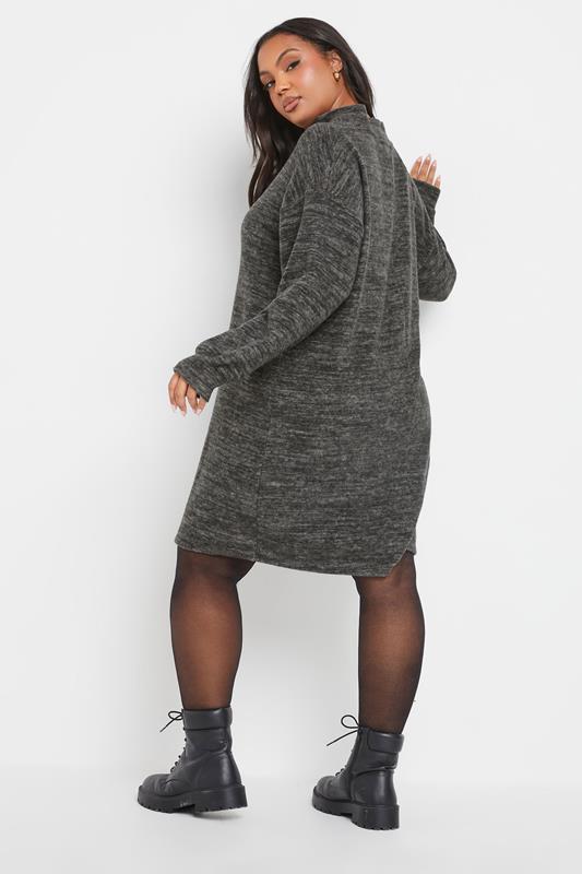YOURS Plus Size Grey Soft Touch Zip Jumper Dress | Yours Clothing 2