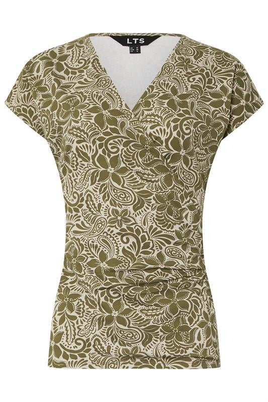 LTS Tall Green Floral Grown-On Sleeve Wrap Top | Long Tall Sally 5