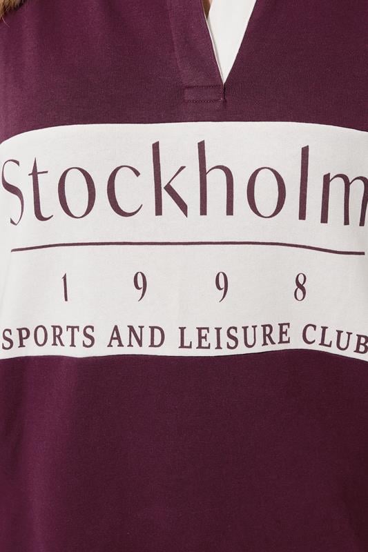 YOURS Plus Size Burgundy Red 'Stockholm' Rugby Top | Yours Clothing 5