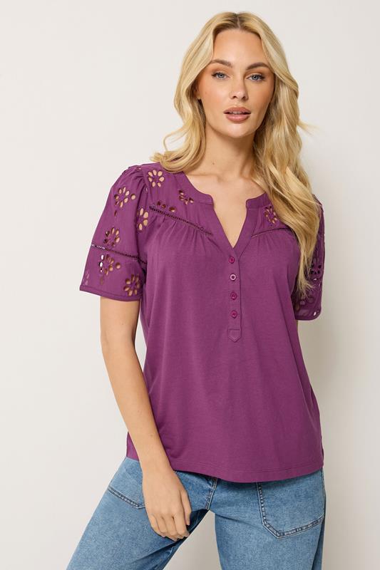 M&Co Berry Purple Broderie Cotton T-Shirt
