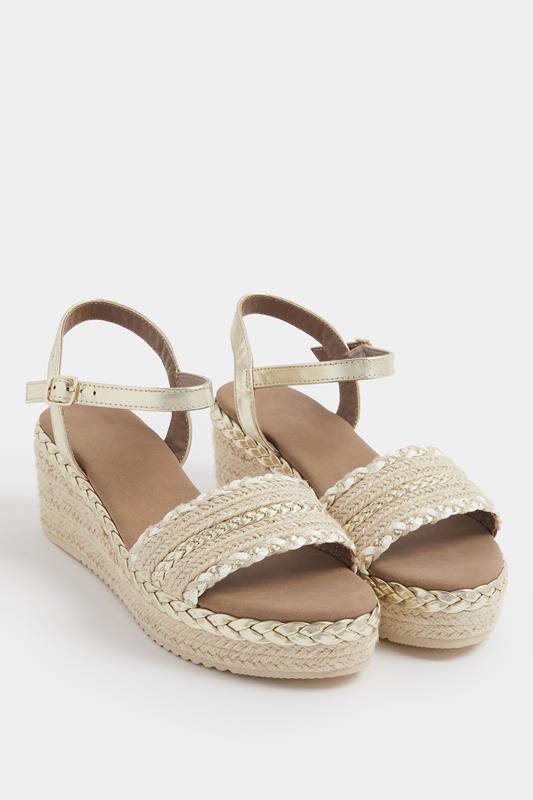 Gold Plaited Wedge Sandals In Wide E Fit | Yours Clothing 1