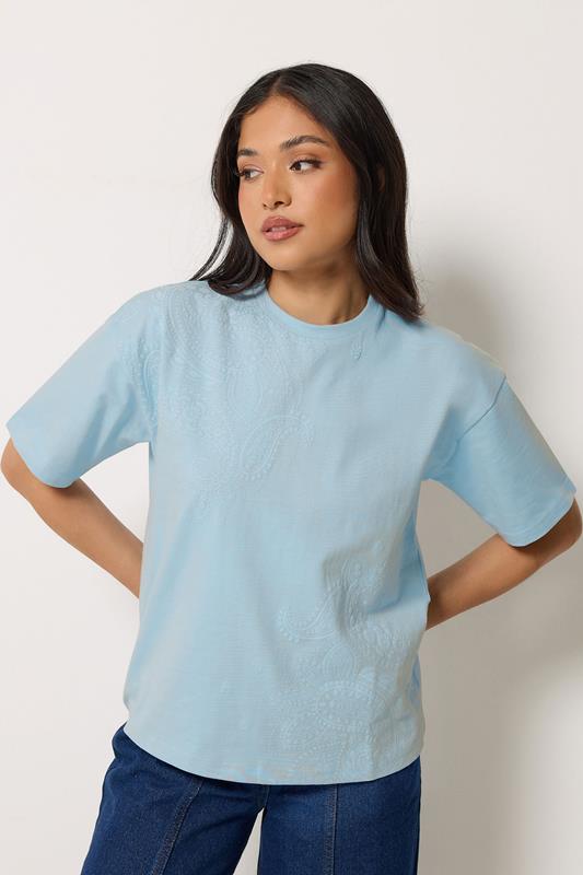 PixieGirl Petite Light Blue Paisley Cotton T-Shirt