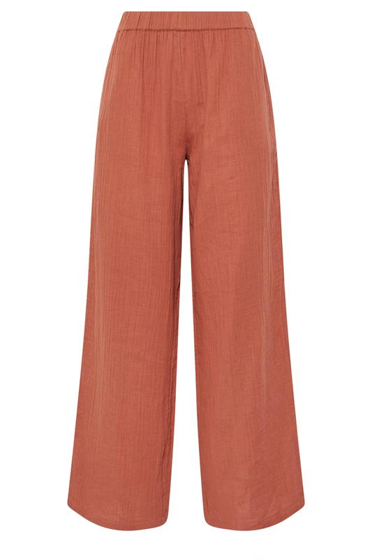 LTS Tall Rust Orange Cotton Cheescloth Wide Leg Trousers | Long Tall Sally 7