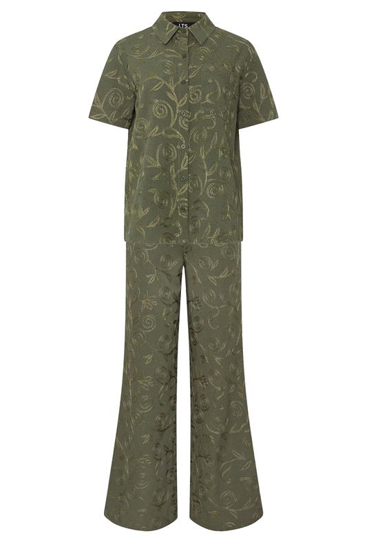 LTS Tall Women's Set Olive Green Floral Embroidered Shirt & Trousers | Long Tall Sally  6