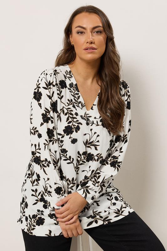 EVANS Plus Size White Floral Stitch Detail Blouse | Evans 1