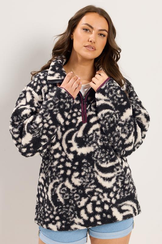 YOURS Curve Black Animal Print Borg Fleece