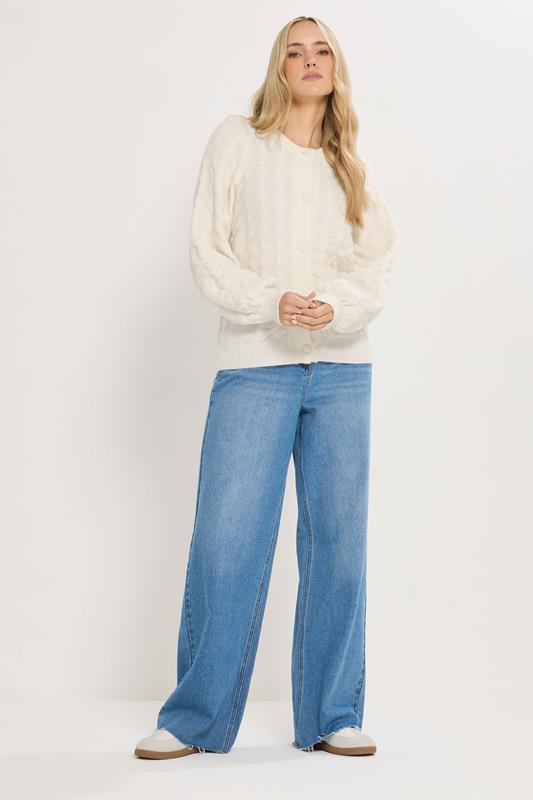 LTS Tall Ivory White Knitted Textured Button Cardigan | Long Tall Sally 2