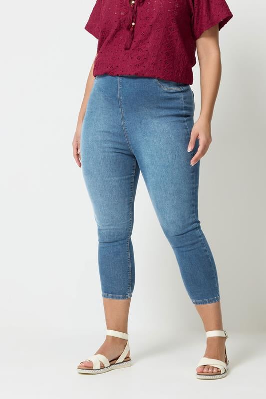 YOURS Curve Mid Blue Cropped Stretch JENNY Jeggings