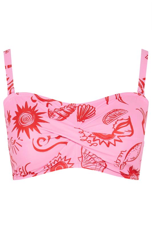 YOURS Plus Size Pink Shell Print Bandeau Bikini Top | Yours Clothing 6