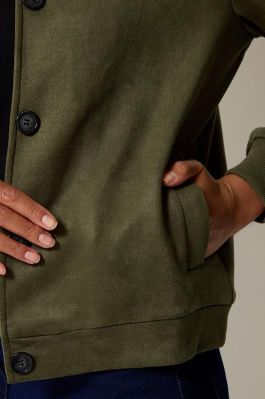 M&Co Khaki Green Button Up Faux Suede Jacket | M&Co 4