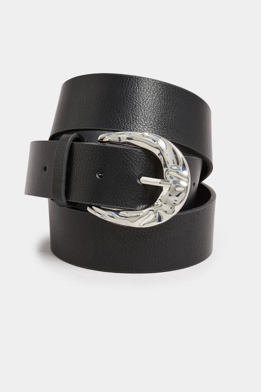 Black & Silver Textured Buckle Belt | Yours Clothing 2