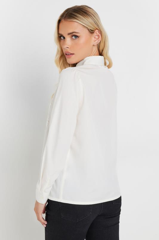PixieGirl Petite Women's Ivory White Lace Trim Tie Neck Shirt | PixieGirl 2