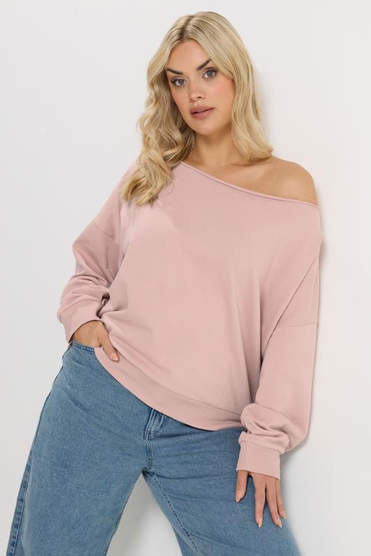 YOURS Curve Light Pink Off Shoulder Sweatshirt