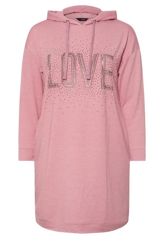 YOURS Plus Size Pink Diamante Embellished 'Love' Hoodie Dress | Yours Clothing 7