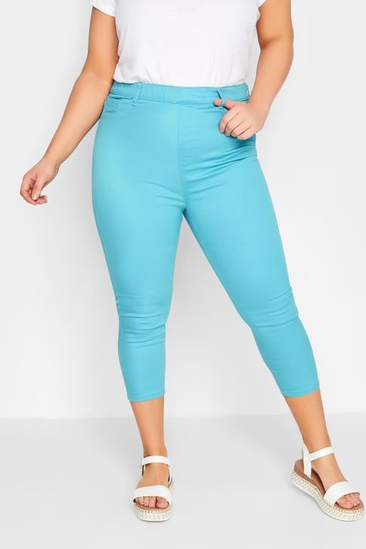 YOURS Curve Plus Size Aqua Blue Cropped Stretch GRACE Jeggings | Yours Clothing  1