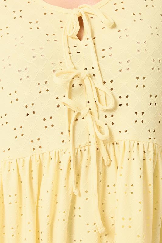 YOURS Plus Size Yellow Broderie Anglaise Tie Front Peplum Top | Yours Clothing 4