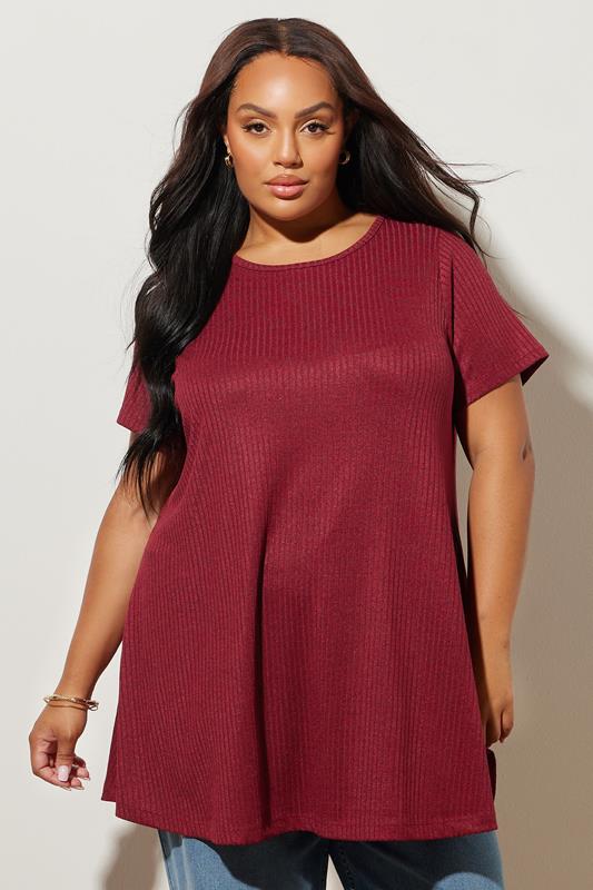 YOURS Plus Size Red Ribbed Soft Touch T-Shirt | Yours Clothing 1