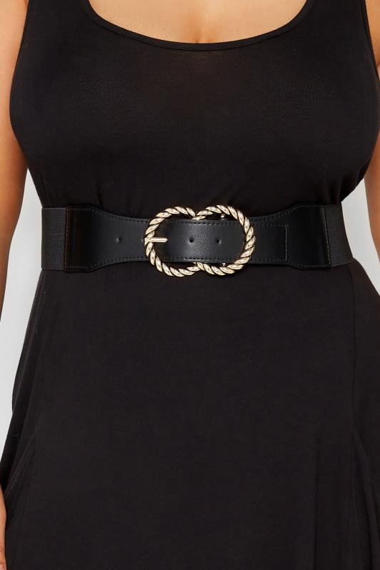 Plus Size  Yours Black Twisted Buckle Wide Stretch Belt