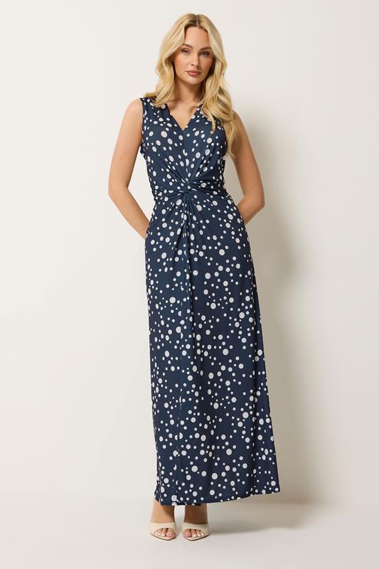 M&Co Navy Blue Polka Dot Twist Front Maxi Dress | M&Co 1