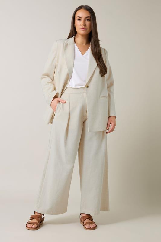 EVANS Plus Size Natural Brown Tailored Linen Trousers | Evans 2
