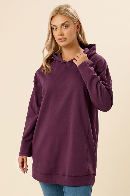 YOURS Plus Size Burgundy Red Seam Detail Hoodie | Yours Clothing 1