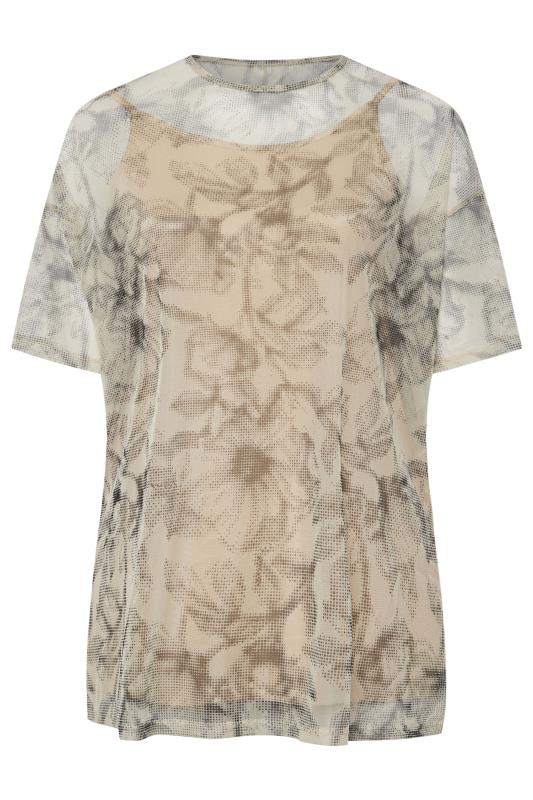 YOURS Plus Size Natural Brown Leaf Oversized Mesh Top | Yours Clothing 5