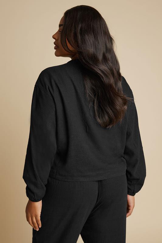 YOURS Plus Size Black Linen Bomber Jacket | Yours Clothing 4