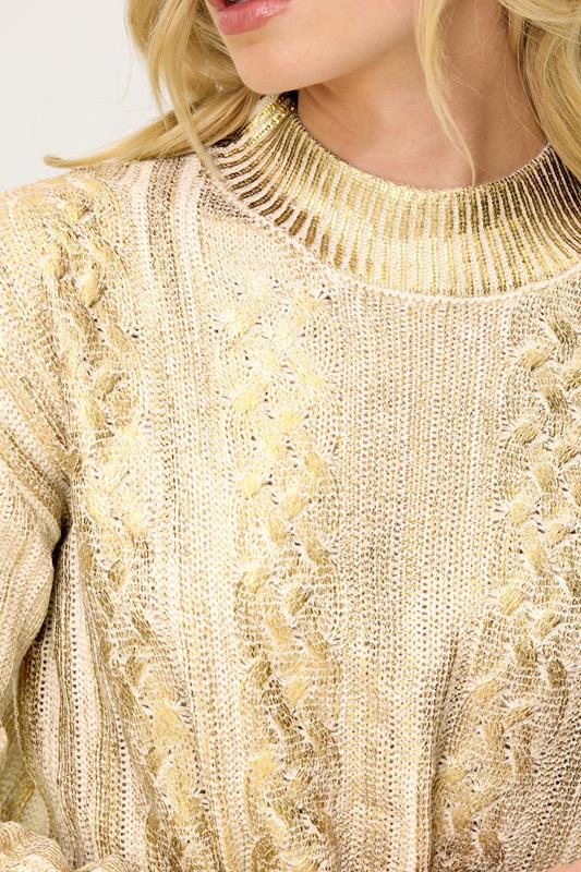 PixieGirl Petite Women's Gold Metallic Foil Cable Knit Jumper | PixieGirl 4