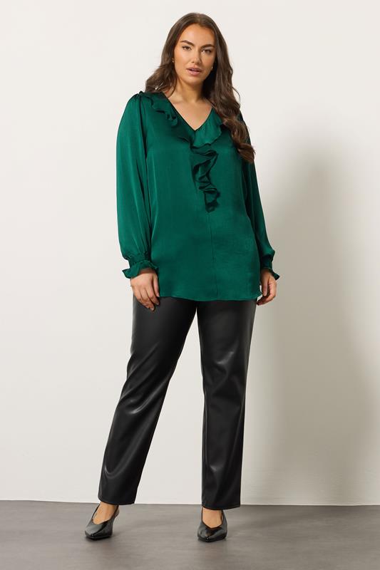 EVANS Plus Size Green Frill Detail Blouse | Evans 1