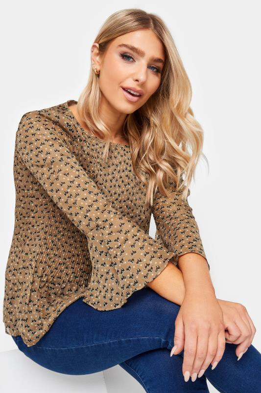 M&Co Brown Cat Print Pleated Blouse | M&Co 1