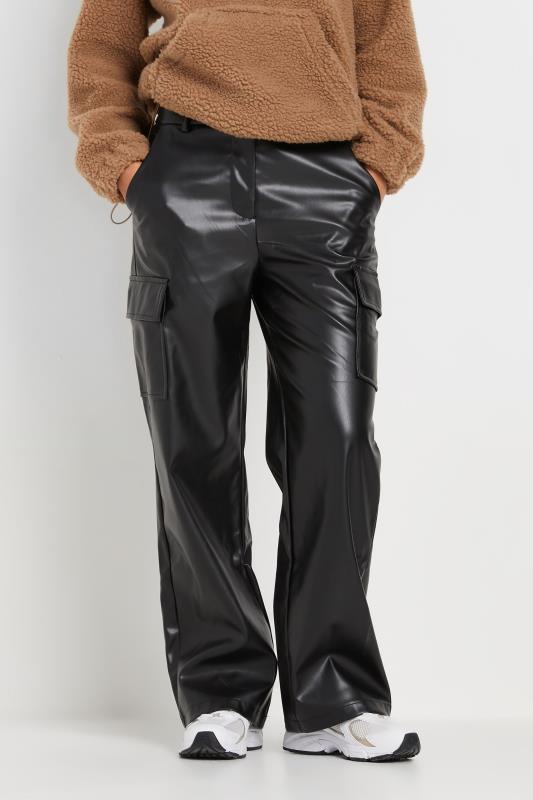 PixieGirl Petite Women's Black Faux Leather Utility Style Trousers | PixieGirl 1