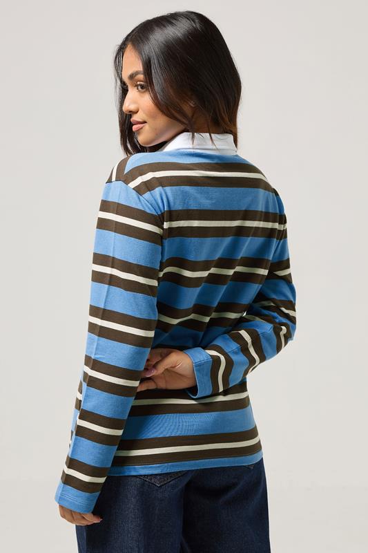 PixieGirl Petite Women's Brown & Blue Striped Cotton Rugby T-Shirt | PixieGirl 2