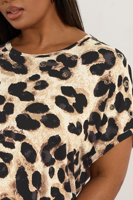 YOURS Plus Size Natural Brown Leopard Print Eyelet Top | Yours Clothing 5