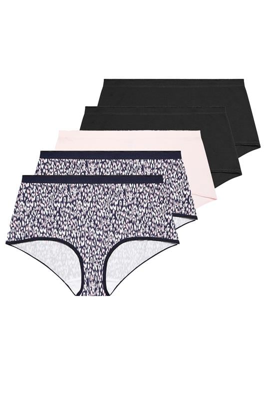 YOURSET 5 PACK Curve Navy Blue Leopard Print Full Briefs