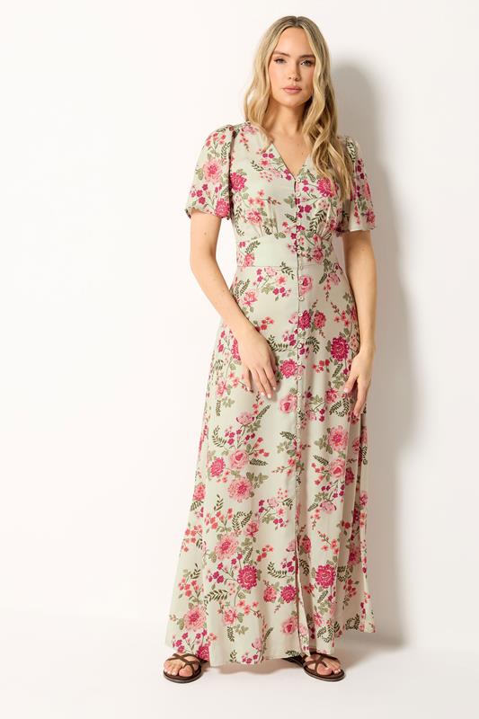 LTS Tall Natural Brown Floral Satin Maxi Dress
