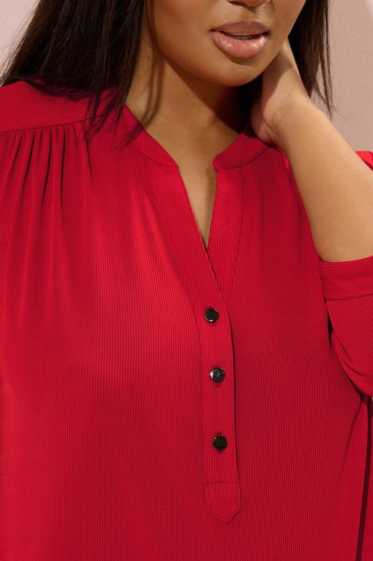 YOURS Plus Size Red Half Placket Ribbed Shirt | Yours Clothing 4